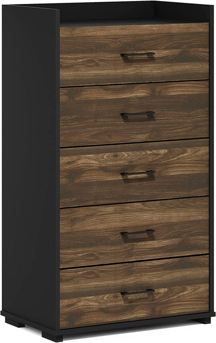 Columbia Walnut/Black 5-Drawer Chest