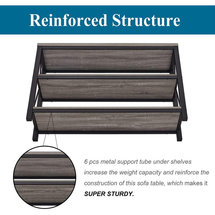 Industrial Rustic Sofa Table with Storage Shelves