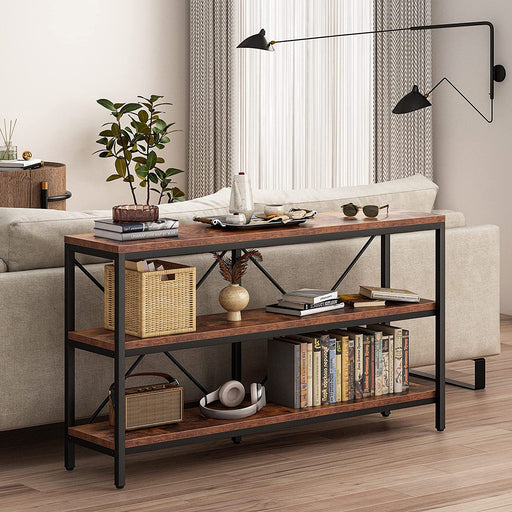 Industrial 3-Tier Sofa Table with X-Bars