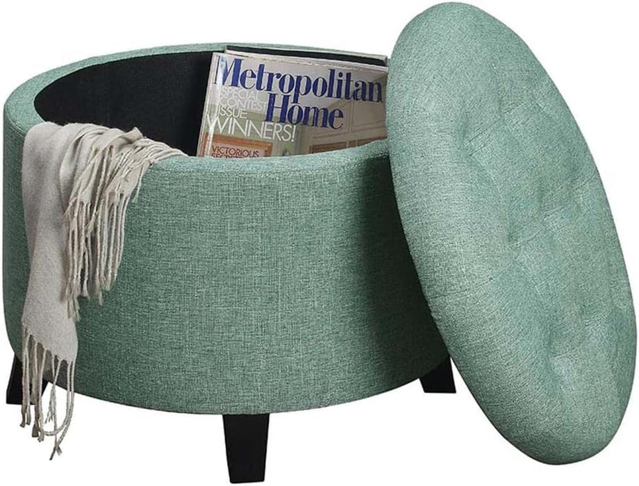Green Faux Linen round Ottoman by Designs4Comfort