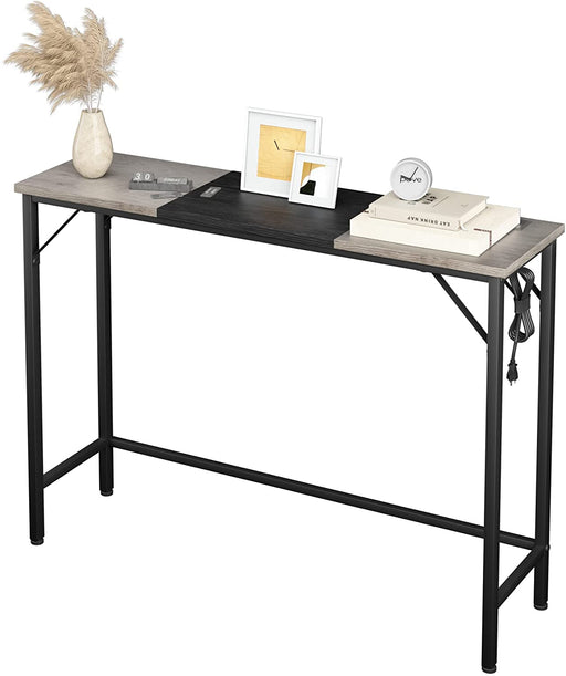 Grey and Black Console Table with Outlets and USB Ports