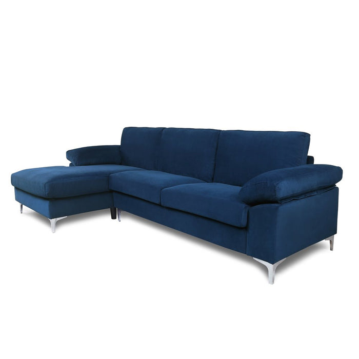 Navy Blue Velvet Sectional with Left Chaise