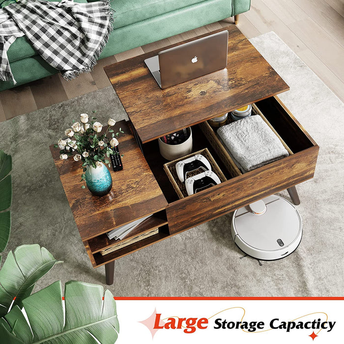 Rustic Brown Lift Top Coffee Table with Shelf