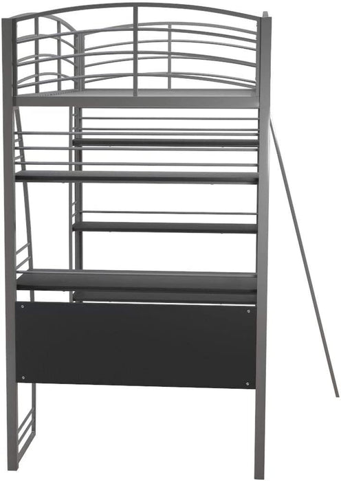 Studio Loft Bunk Bed W/ Desk and Bookcase, Gray