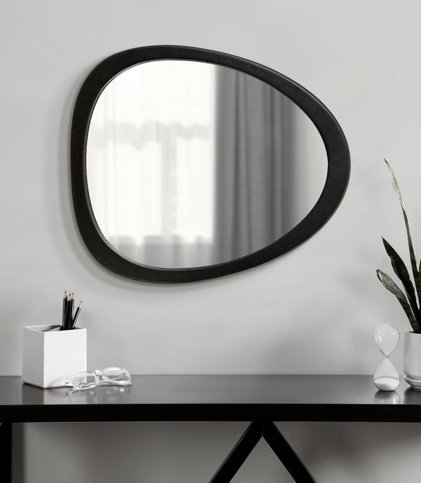 Mckinder Mid-Century Asymmetrical Wood Wall Mirror, 24 X 28, Black, Decorative Geometric Irregular Mirror with Robust Wooden Frame and Mid-Century Mirror Look