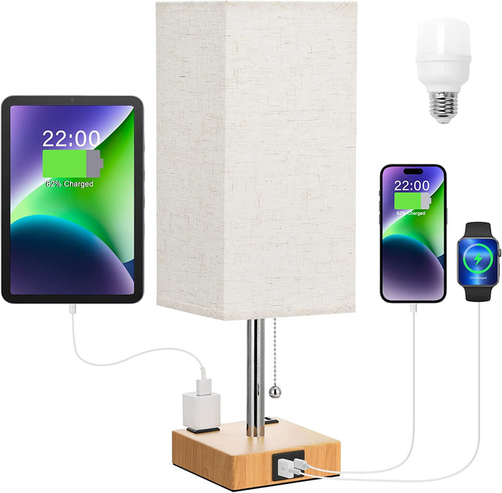Bedside Lamp with 3 Color Modes - Table Lamp for Bedroom with USB C+A Charging Ports, 2700K-5000K Nightstand Lamp with USB Port and Outlet, Small Table Lamp for Bed Side Guest Room Living Room Nursery