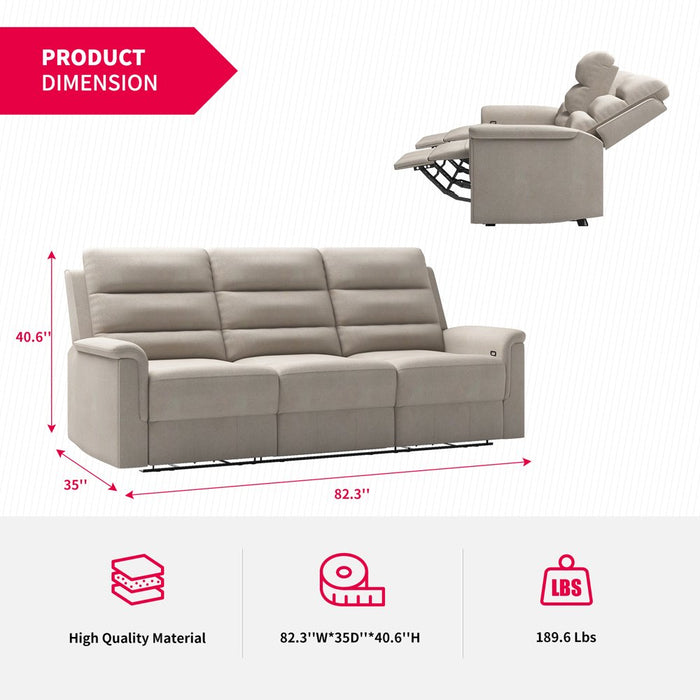 MUZZ Reclining Sofa, Sofa Recliner with 2 Cup Holders, 3-Seater with Flipped Middle Backrest, Theater Seating Furniture (Beige)