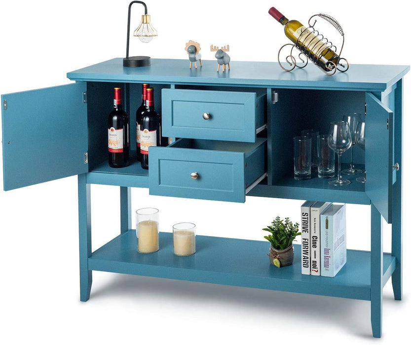 Aqua Wood Buffet Sideboard with Cabinets and Drawers