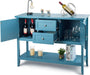 Aqua Wood Buffet Sideboard with Cabinets and Drawers