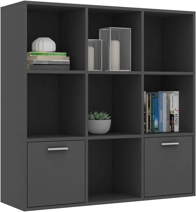 Tall Grey Bookcase with Doors and Shelves