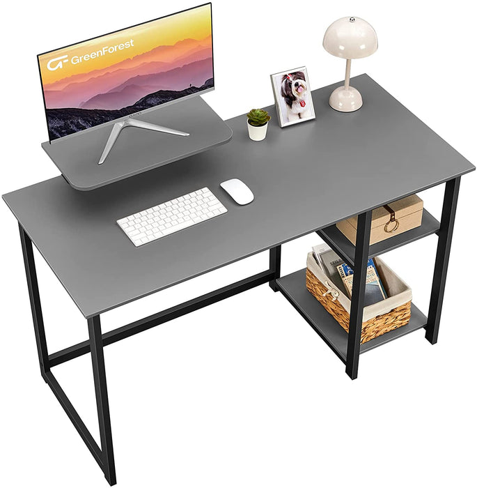 Small Grey Desk with Monitor Stand and Storage