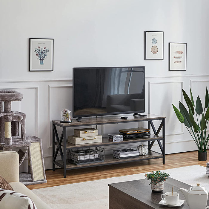 Industrial Taupe TV Stand with Storage Shelves