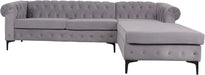 L-Shaped Velvet Chesterfield Sectional Sofa, Dark Gray