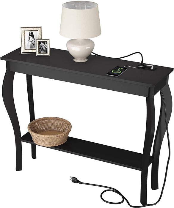 Black Console Table with Outlets and USB Ports