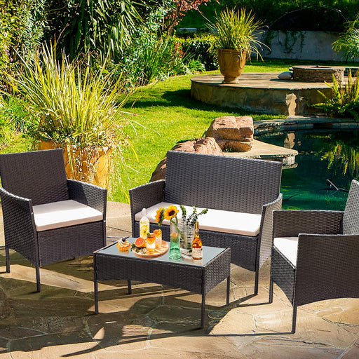 4 Piece Outdoor Patio Furniture PE Rattan Wicker Table and Chairs Set, Beige