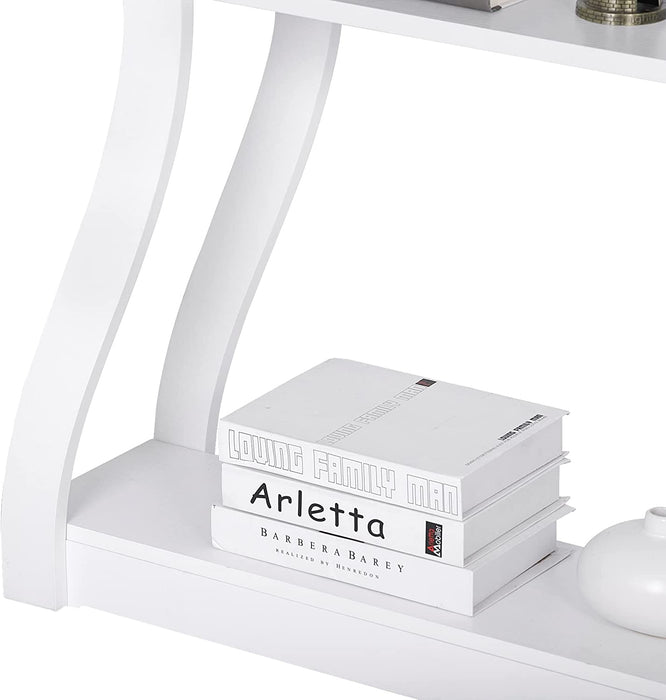 White 3-Tier Sofa Table with Curved Legs