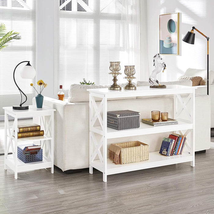 White 3-Tier Console Table with Storage Shelves