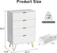 4 Drawer Dresser, White, Chest with Sturdy Frame