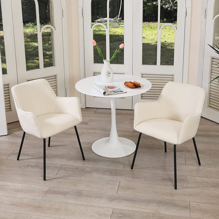 Lumbar Support Boucle Dining Chairs Set of 2 in White