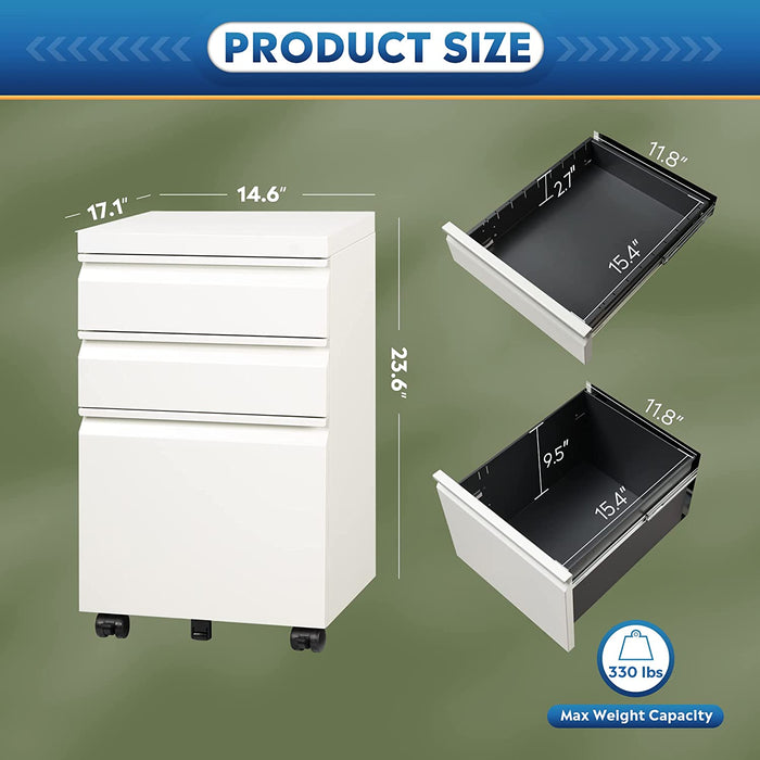 Mobile File Cabinet with Lock, Fully Assembled
