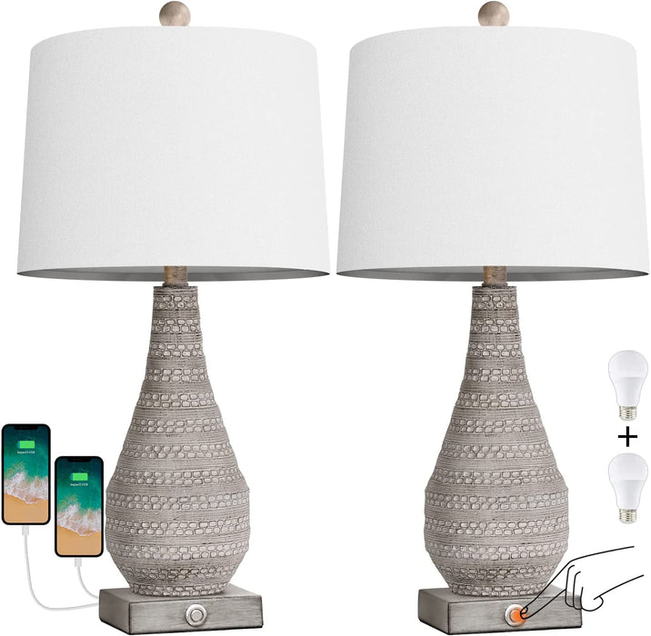 Dimmable Touch Control Table Lamp Set with USB Ports