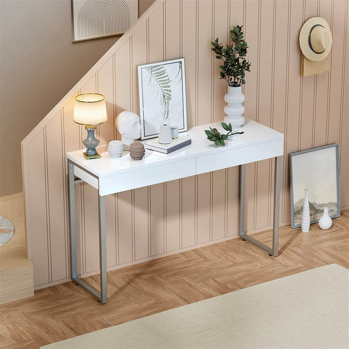 Glossy White 2-Drawer Vanity Desk