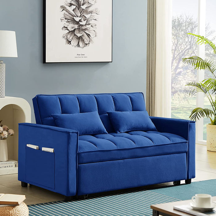 Modern Blue Convertible Sofa Bed with Reclining Backrest