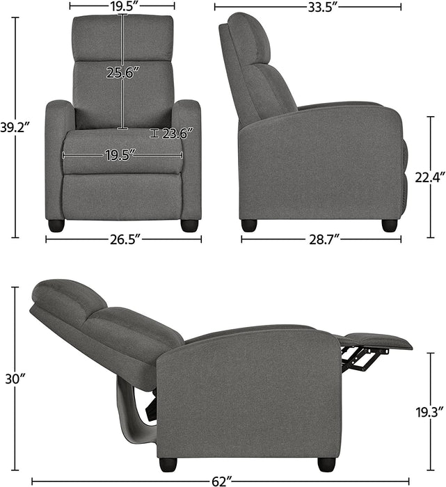 Fabric Push Back Recliner Chair, Pocket Spring, Light Grey