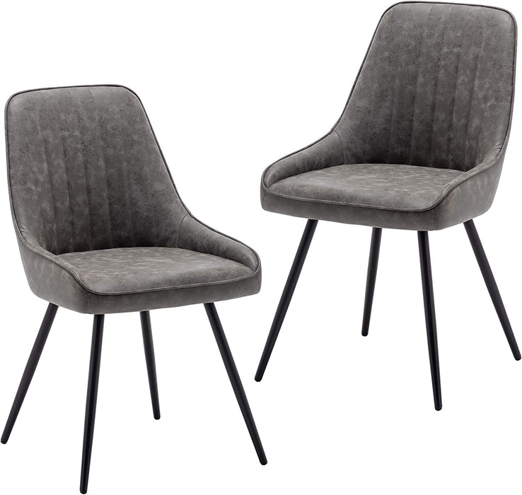 Modern Faux Leather Dining Chairs Set of 2, Armless, Metal Legs