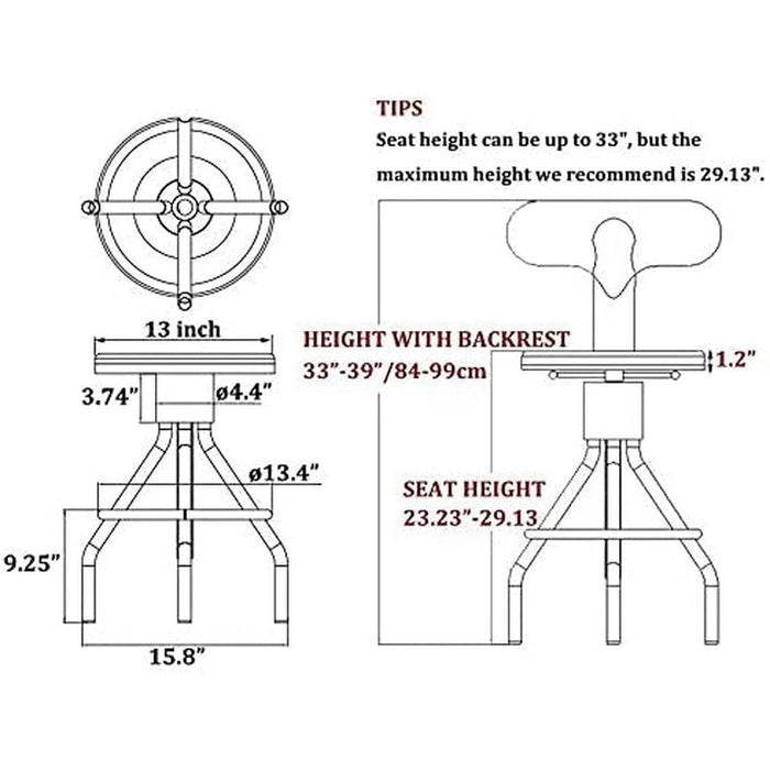 Rustic Industrial Adjustable Barstool, Set of 2