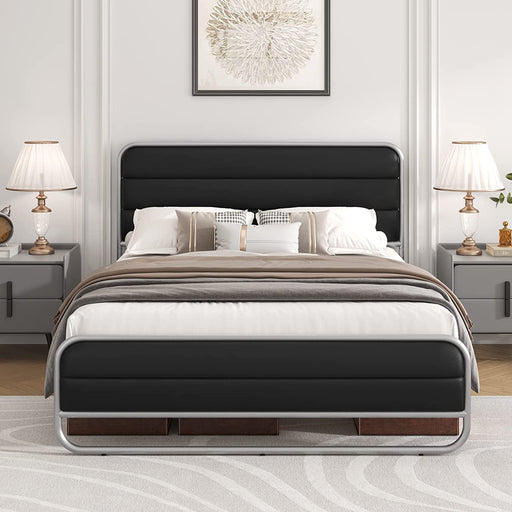 Black Full Heavy Duty Upholstered Platform Bed Frame W/ Headboard and Footboard