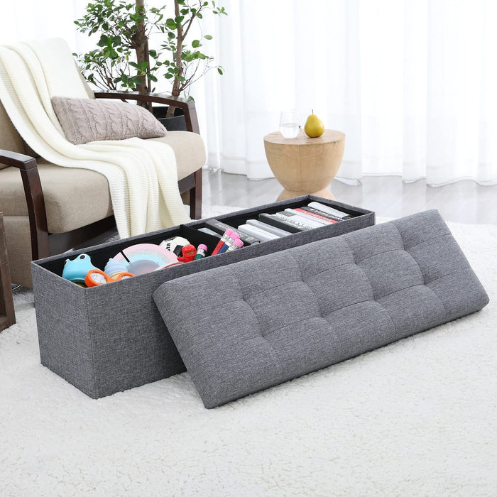 Gray Foldable Tufted Storage Ottoman Bench - 45″