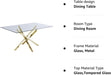Tempered Glass Top Dining Table with Durable Gold Metal Base, 60″