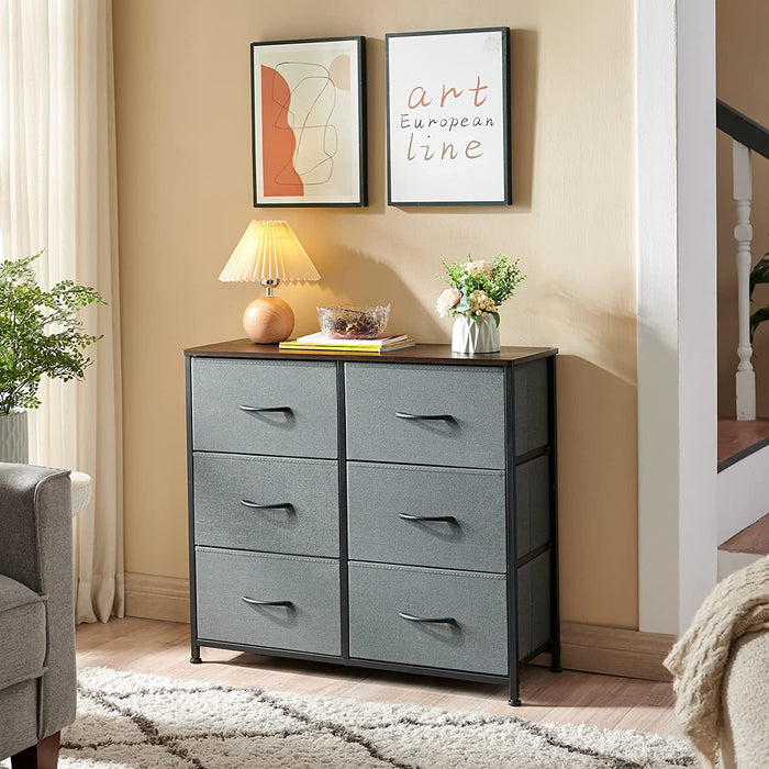 Charcoal Grey/Dark Walnut 6 Drawer Storage Chest