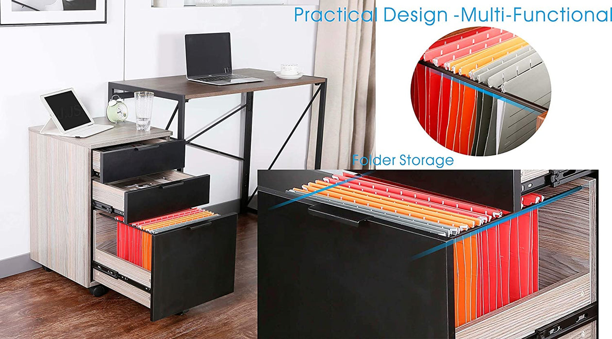 Portable Locking Wood File Cabinet for Home Office