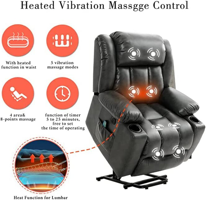 Grey Power Lift Recliner with Heat & Massage