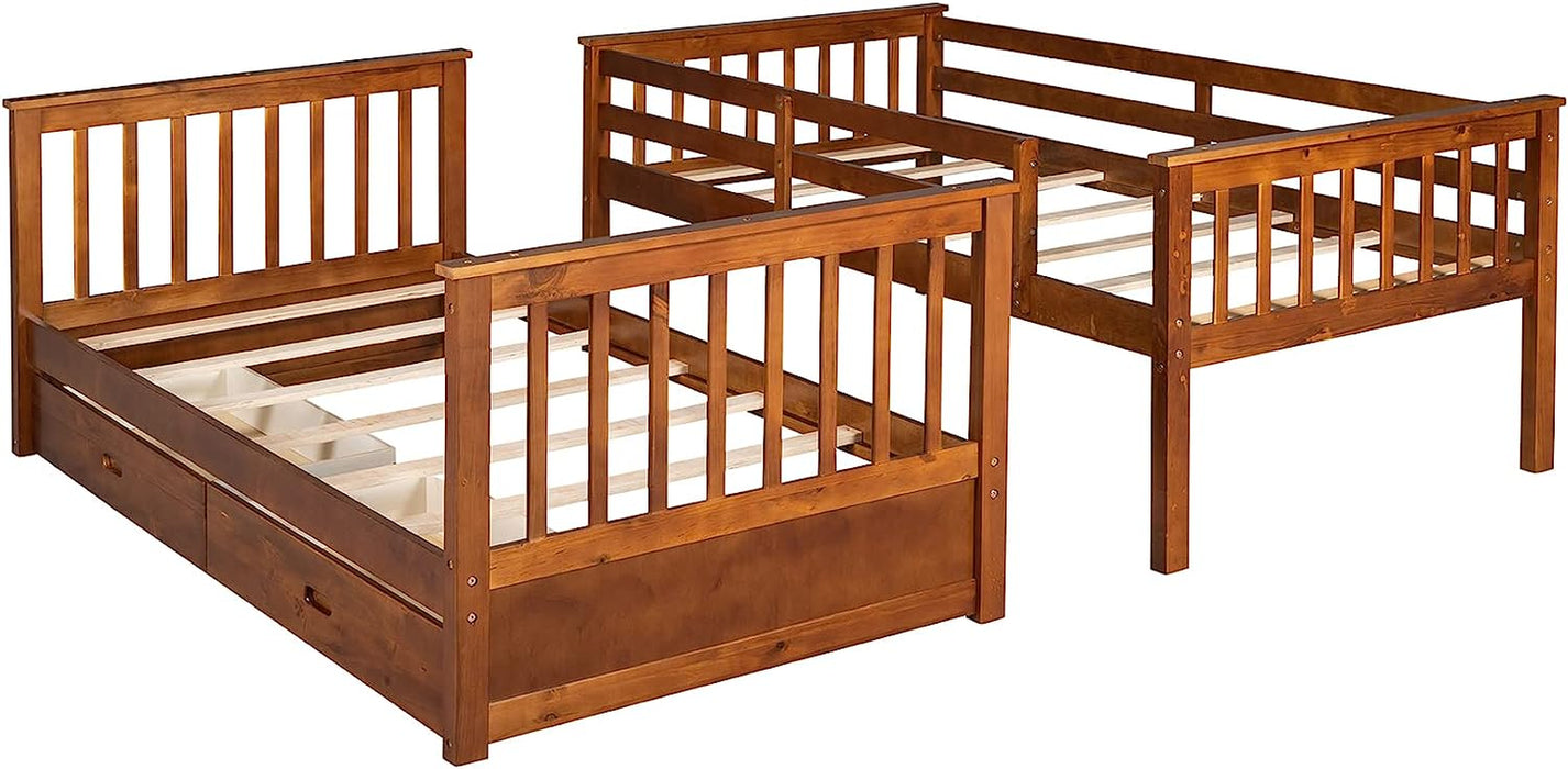 Twin Bunk Bed with Drawers, Solid Wood, Natural Walnut