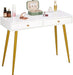 Glossy Top White and Gold 2-Drawer Vanity Desk