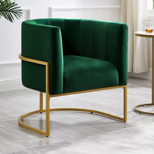 Modern Jade Green Velvet Accent Chair with Stand