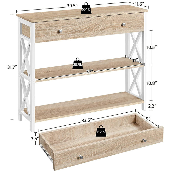 Narrow Console Table with Drawer and Shelves