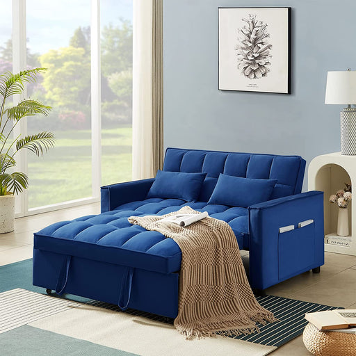Modern Blue Convertible Sofa Bed with Reclining Backrest