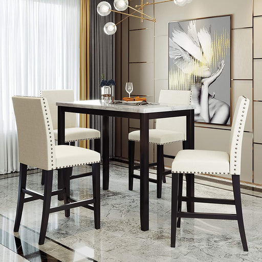 White+Beige Dining Table Set for 4, 5-Piece