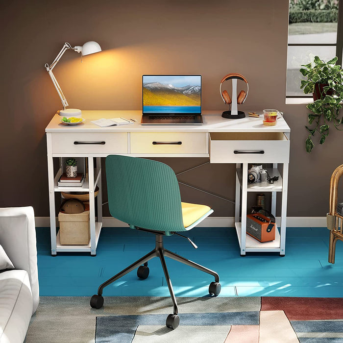 Small White Desk with Drawers and Shelves