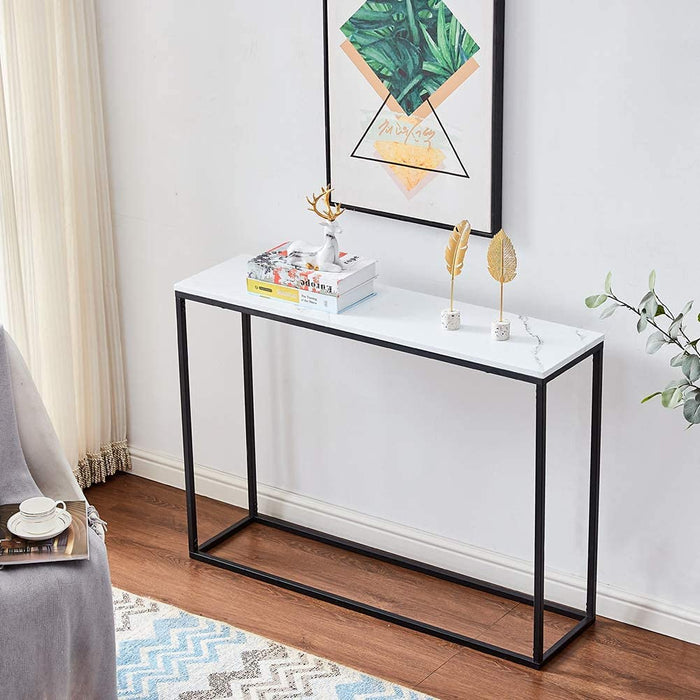 Faux Marble Console Table with Metal Frame