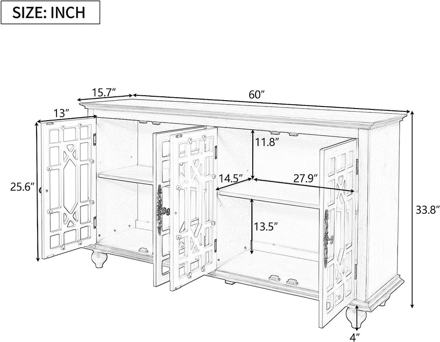 Retro Large Storage Cabinet Sideboard with Adjustable Shelves and 4 Doors