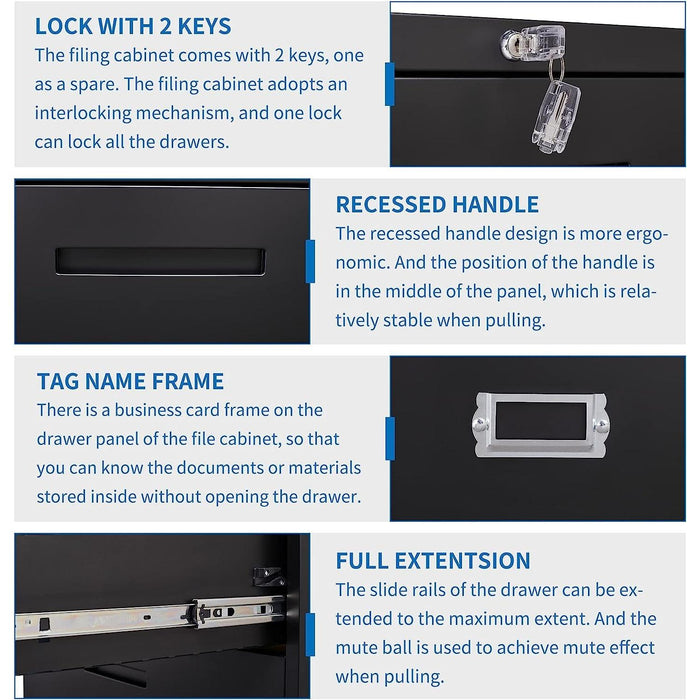 Lockable 4-Drawer Lateral File Cabinet for Office/Home