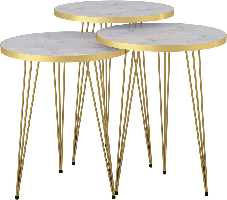 Set of 3 Marble Gold Legs End Table