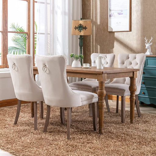 High-End Velvet Upholstered Dining Chairs (Beige)