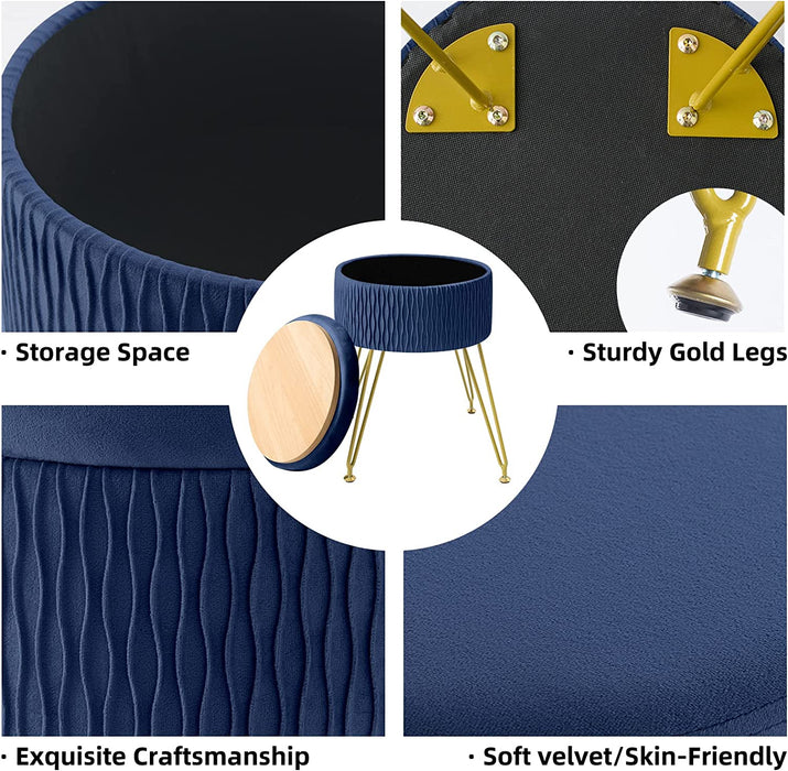 Blue Velvet Ottoman with Removable Table Top