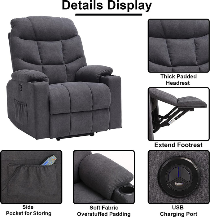 Grey Blue Power Lift Recliner with Heat & Massage